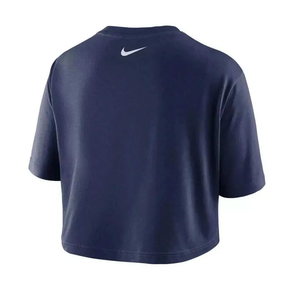New Nike Women's Navy  Pocketed Cropped Logo Graphic Short Sleeve Top, Size - XL